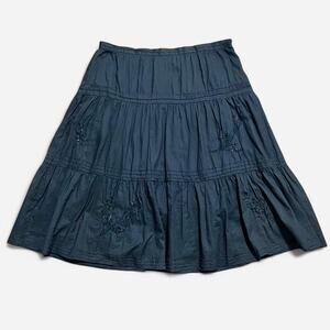 Anthropologie Future Paradise Black Floral Embroidered Beaded Cotton Midi Skirt